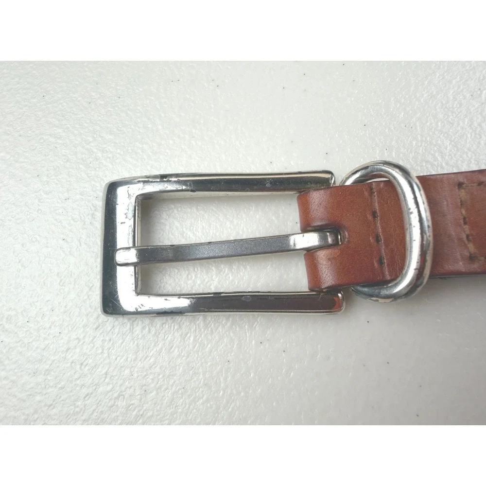 Brown Braided‎ Leather Belt Silver Solid Brass Buckle Woven Skinny Large 41 Inch